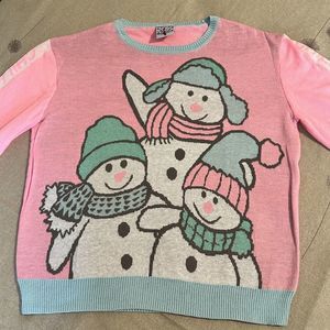 NWOT Well Worn Holiday Sweater Chillin With My Snowmies Pink Ugly Sweater Knit M